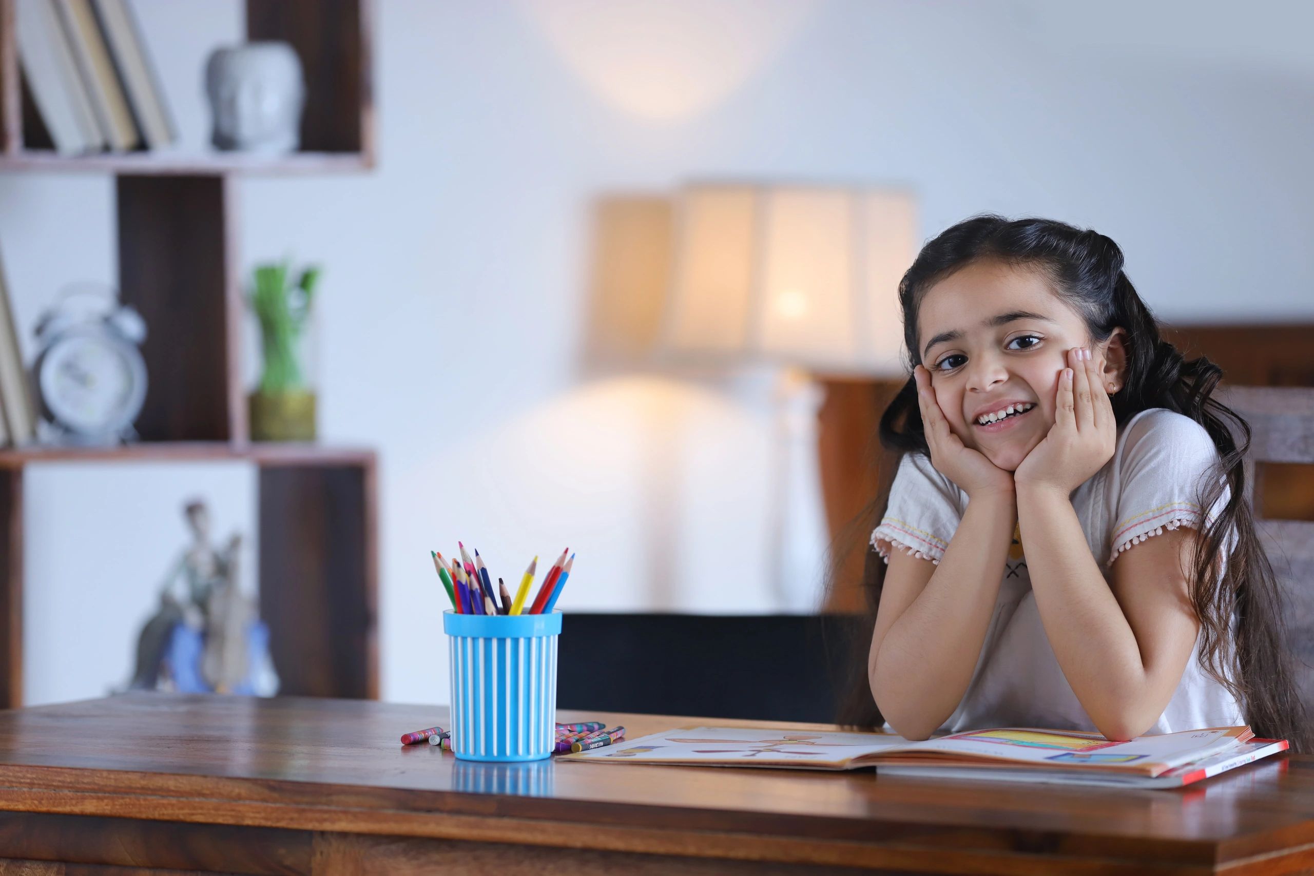 Student exploring an educational workbook